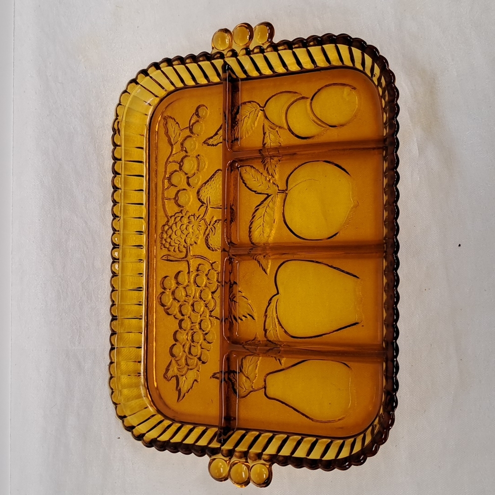 Vintage 11.5 x 9 Indiana Glass amber glass  divided serving tray